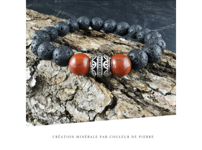 Bracelet Homme Pierre de lave et jaspe rouge