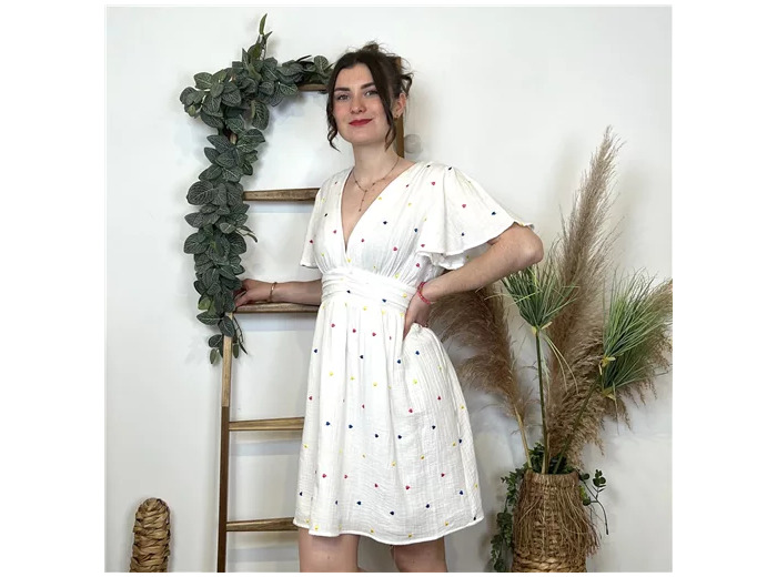 L081- Robe multi-coeurs ❤️ Maëlle (T34-T40) (blanc)