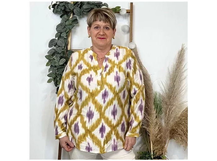 K804- Blouse Christy Losanges (T44-T52) (moutarde)