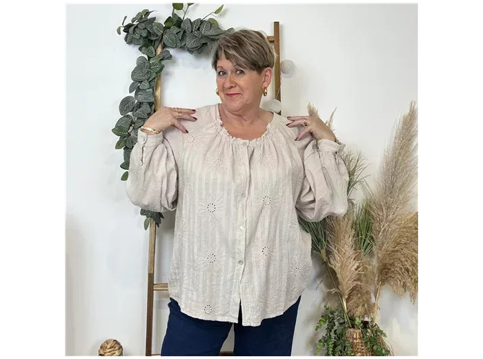 K588- Blouse brodée coton (Gt) 🇮🇹 (beige)