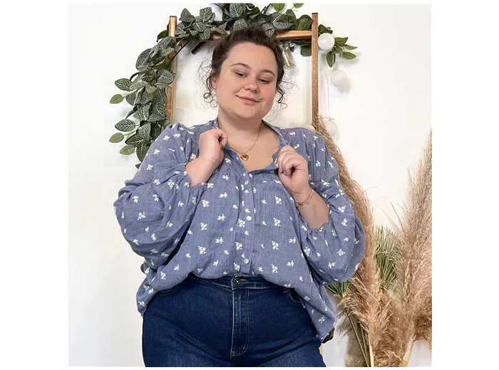 K485- Chemisier Bohême Maëlle (T40-T48) (denim)
