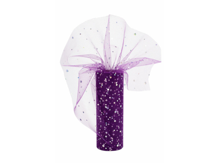 Tulle fin et souple a paillette 15 cm de large violet