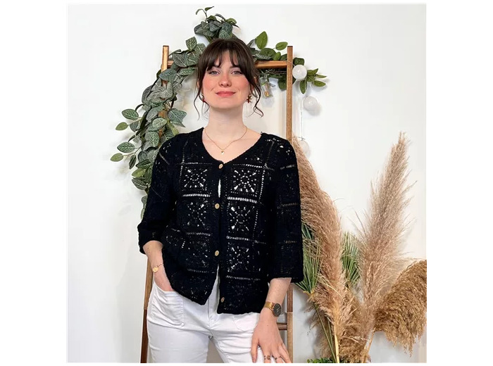 K348- Gilet macramé (Tu) 🇮🇹 (noir)