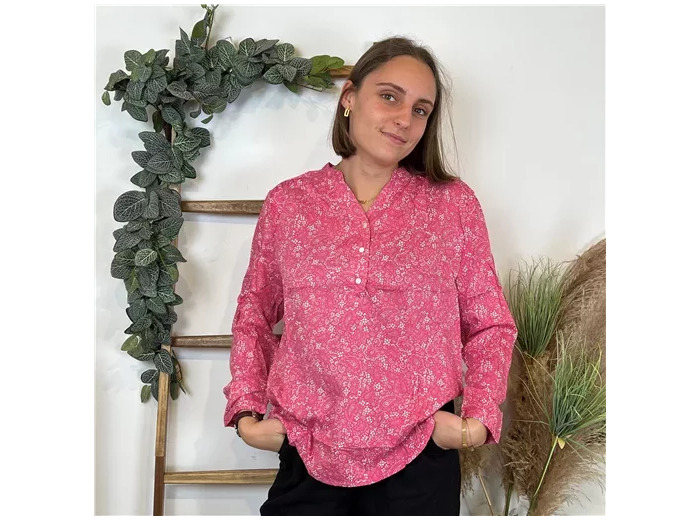 M591- Blouse Melya, imprimé cachemire (T36-T46) (fuchsia)
