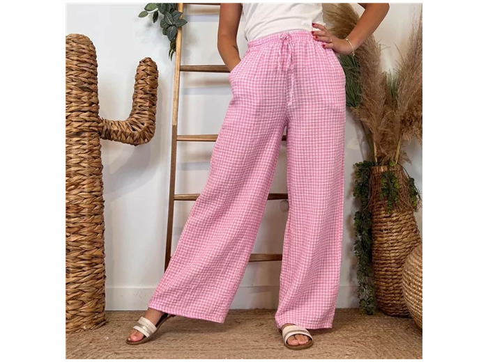 L759- Pantalon Vichy (Tu) 🇮🇹 (rose)