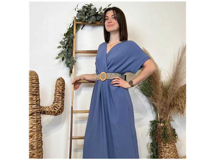 K131- Robe longue ceinturée (Tu) 🇮🇹 (bleu indigo)