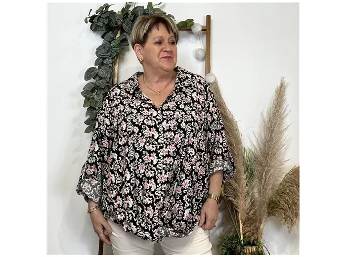 K596- Chemise imprimée Akoz (T42-T46) (noir)