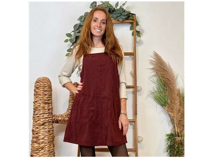 K073- Robe chasuble velour "Season" (T36-T40) (bordeaux)