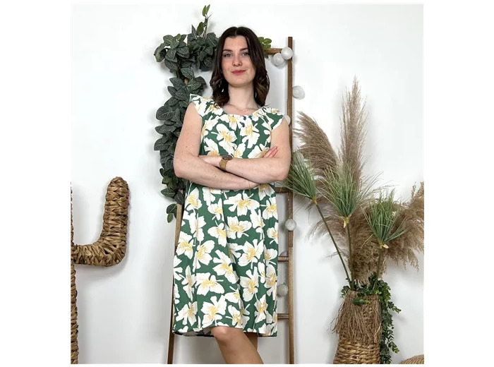 L623- Robe à fleurs "Coline" (vert émeraude)