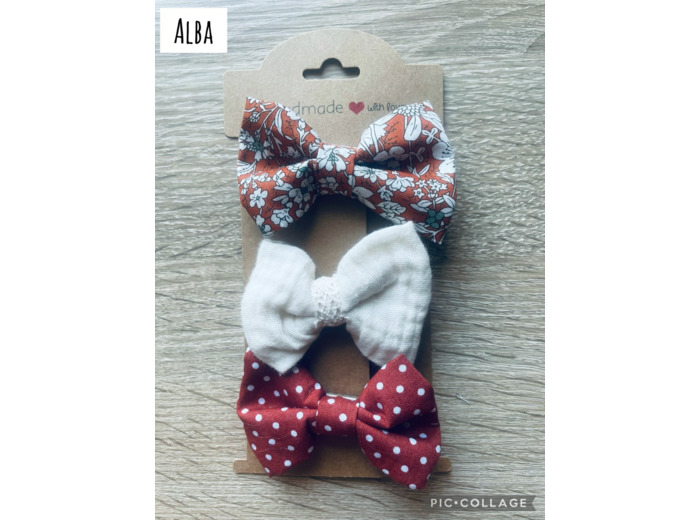 TRIO BARRETTES NOEUD FILLE "ALBA", PINCES CHEVEUX
