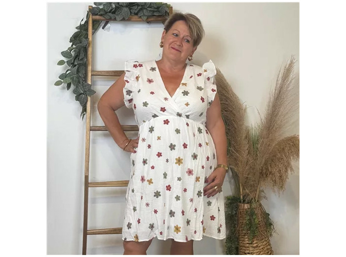 K301- Robe coton "By One" (T40-T48) (blanc)
