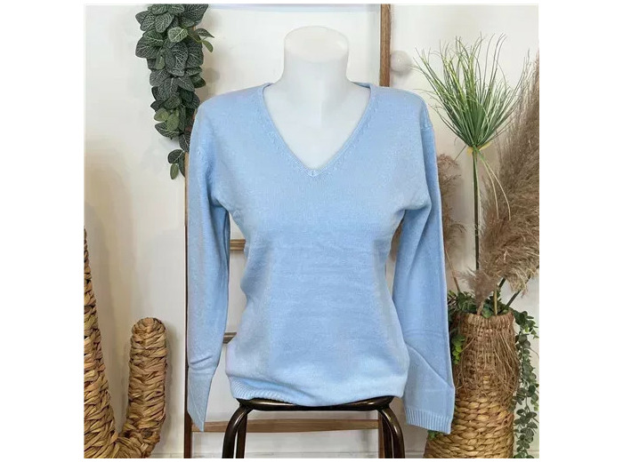 Y249-Tricotonic Col V les T38 & 42 (bleu ciel)