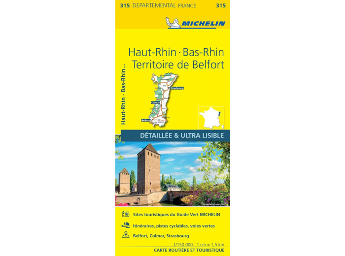 CARTE DEPARTEMENTALE HAUT-RHIN, BAS-RHIN, TERRITOIRE DE BELFORT