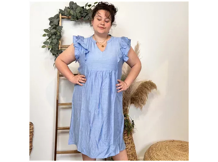 K300- Robe Chisty unie (T44-T52) (bleu ciel)
