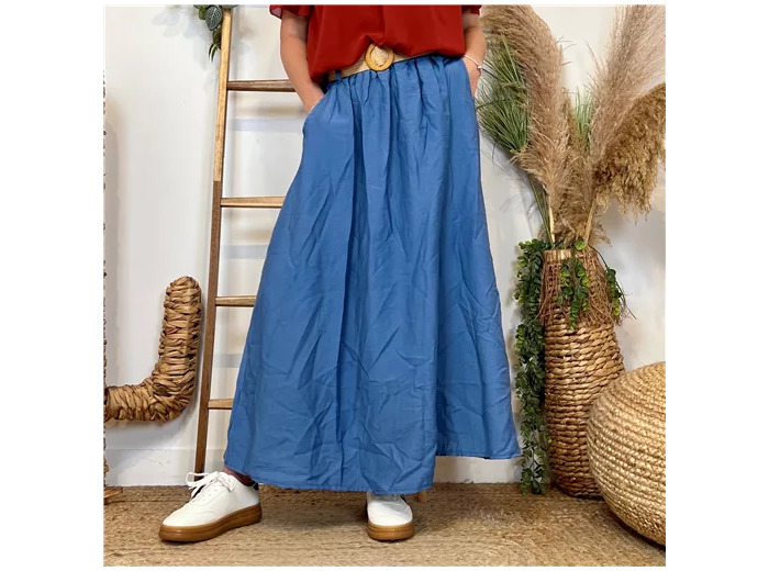 L732- Jupe longue ceinture (Tu) 🇮🇹 (bleu jeans)