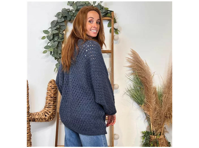 K106- Pull maille ajourée (Tu) 🇮🇹 (bleu jeans)