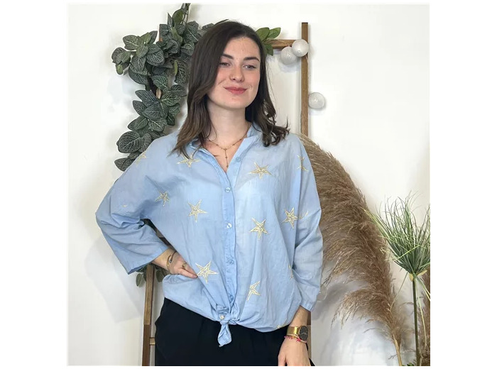 L515- Chemise étoilée (Tu) 🇮🇹 (bleu ciel)
