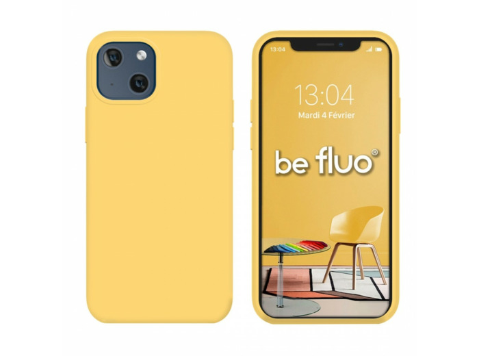 Coque Silicone Moxie BeFluo Fine et Légère pour iPhone 14, Intérieur Microfibre - Jaune