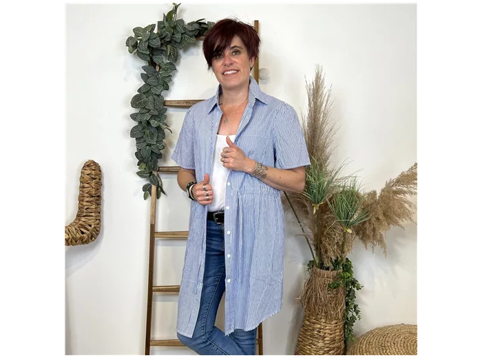 L509- Robe-chemisier rayée (T36-T40) (bleu indigo)