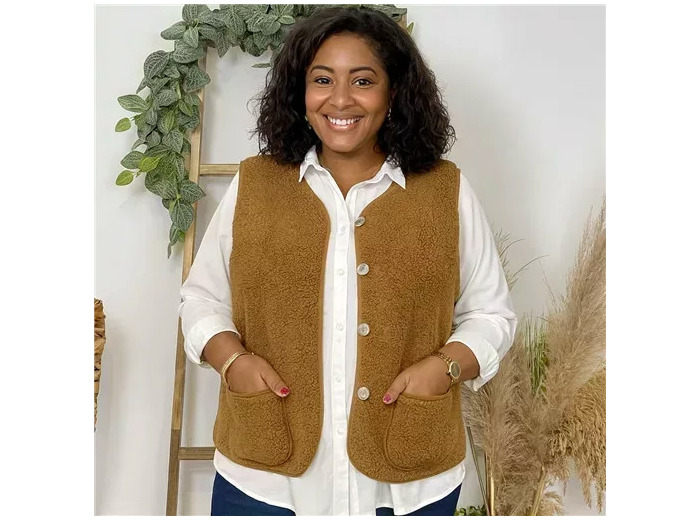 K021- Gilet sans manche moutonné (T40-T48) (camel)