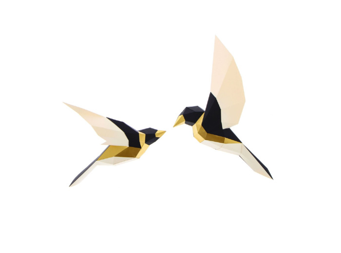 DeuxOiseaux Noir et Or en Papier