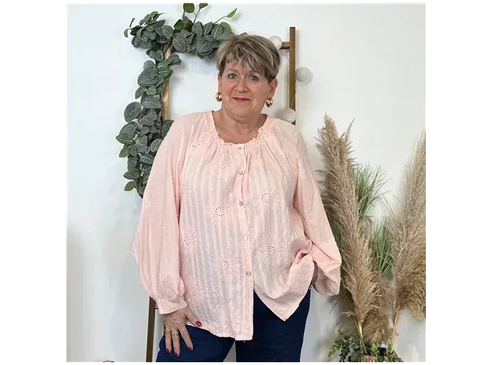 K588- Blouse brodée coton (Gt) 🇮🇹 (rose pâle)