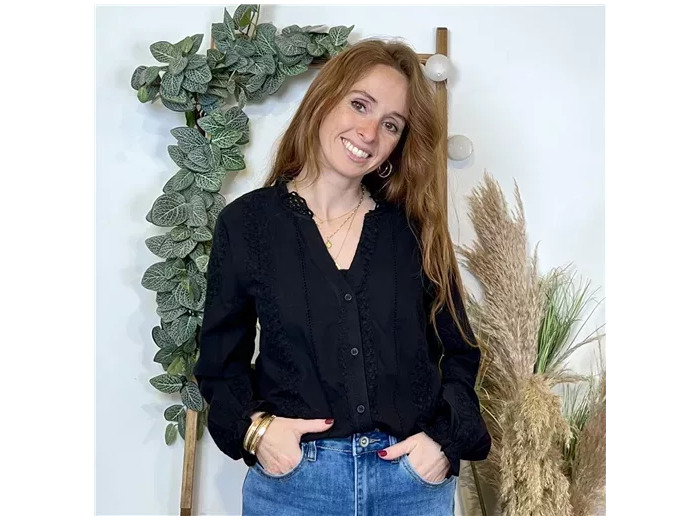 K738- Blouse unie coton (T36-T40) (noir)