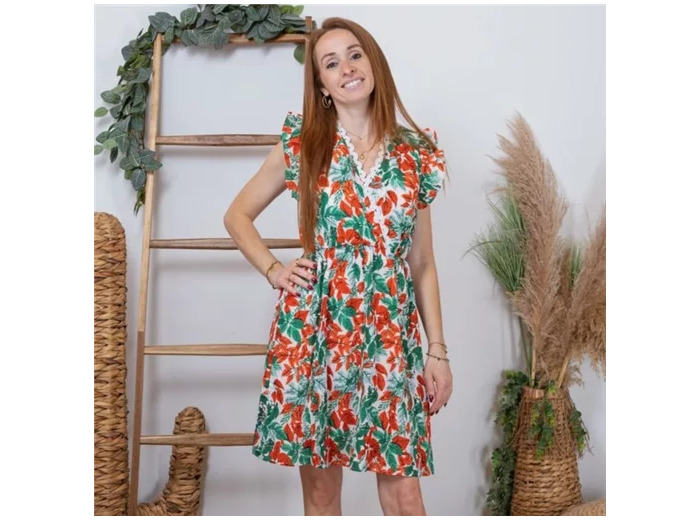 K289- Robe Bu One Fleurie (T36-T40) (rouge)