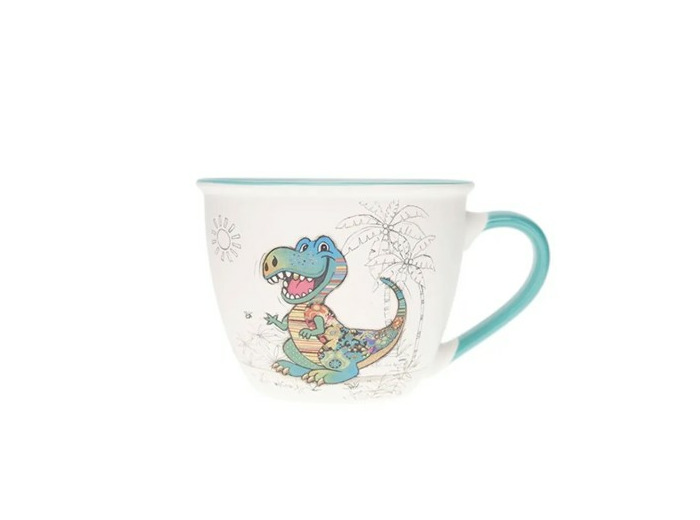 KIUB Bol timbale avec une anse - Motif dinosaure gentil- matière porcelaine fine - contenance 550ML