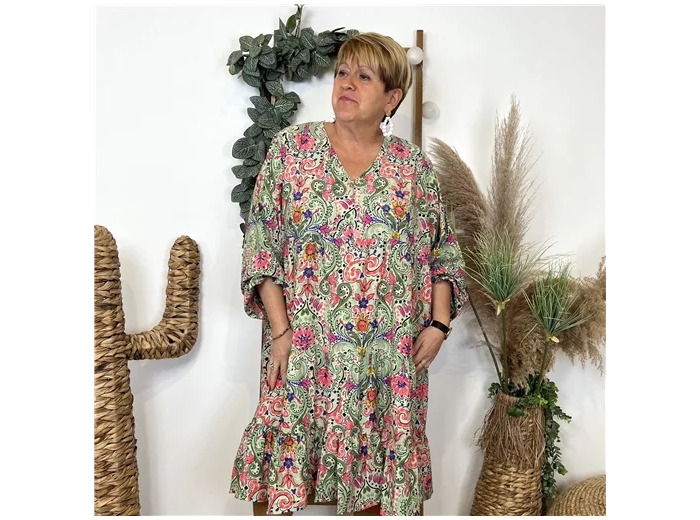 L657- Robe "Coline" imprimé Hippie (kaki)