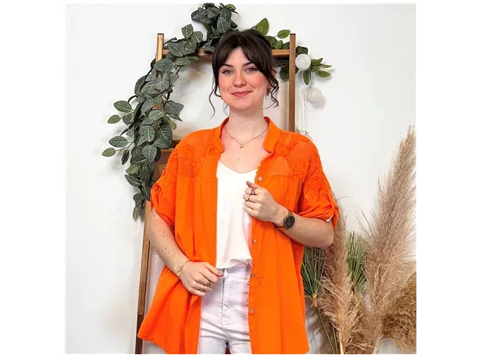 K401- Chemise coton brodée (Tu) 🇮🇹 (orange)