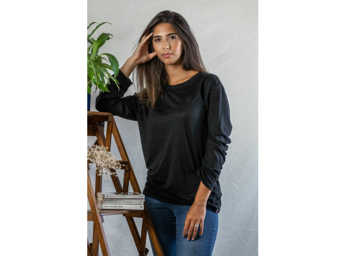 T shirt manches longues en lin bio femme - noir