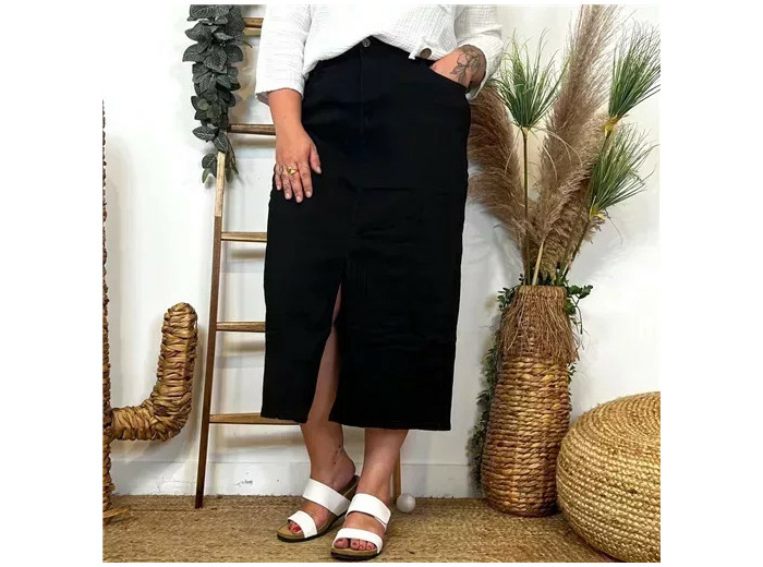 L726- Jupe en jean longue (T42-T52) (noir)