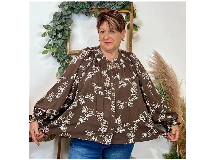 K075- Chemise Brodée By One (T40-T48) (marron)