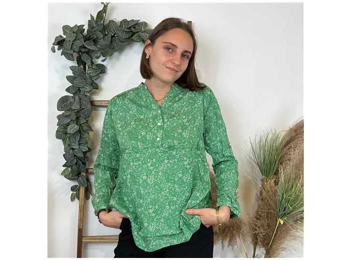 M591- Blouse Melya, imprimé cachemire (T36-T46) (vert émeraude)