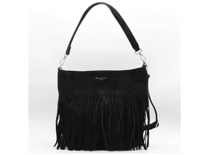 P393- Sac à franges Flora & Co – Aspect daim (noir)