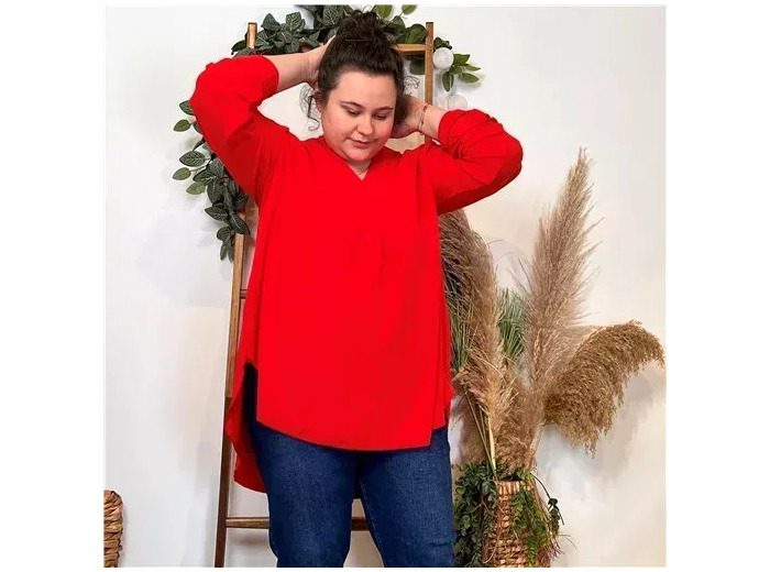 Z372- Blouse Mi-longue unie (TU) 🇮🇹 (rouge)