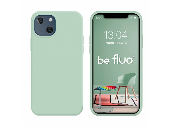 Coque Silicone Moxie BeFluo Fine et Légère pour iPhone 14, Intérieur Microfibre - Menthe