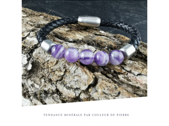 Bracelet Homme Cuir Simple Améthyste