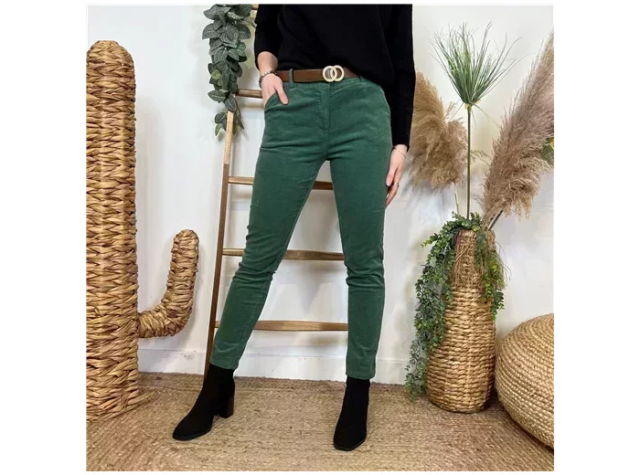 L804- Pantalon en velour (T36-T44) (vert sapin)