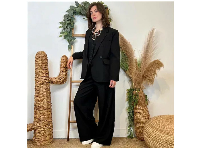 K086- Pantalon large à plis "So Sweet" (T36-T40) (noir)