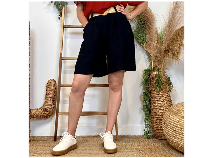 L727- Short Flou Ceinture (Tu) (noir)