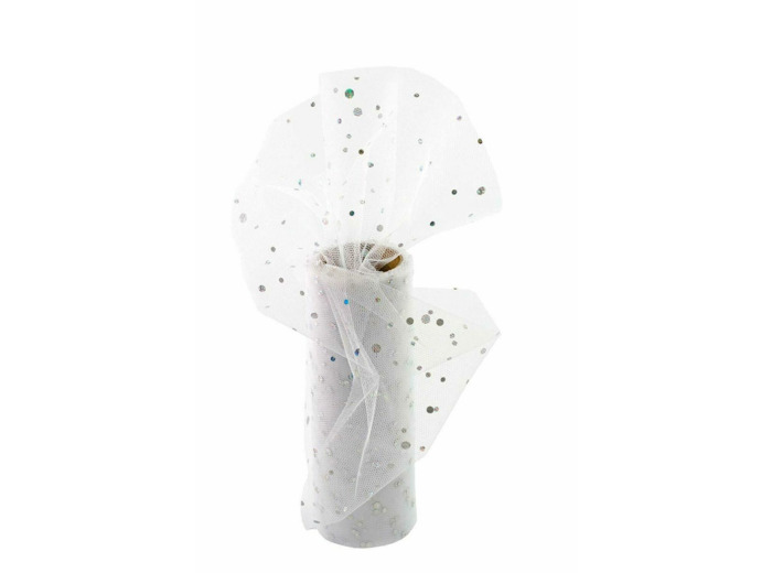 Tulle fin et souple a paillette 15 cm de large blanc