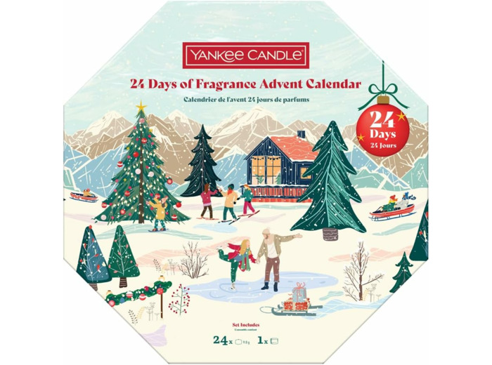 Yankee Candle Calendrier de l'Avent 2025 « 24 days of fragrance » - Contenu : 24 bougies chauffe-plat et 1 photophore