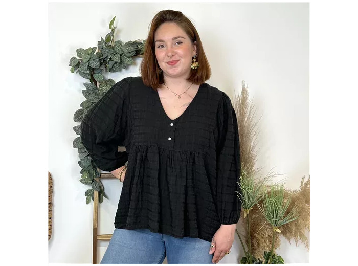 L556- Blouse Gauffrée C'Mélodie 🇮🇹 (noir)
