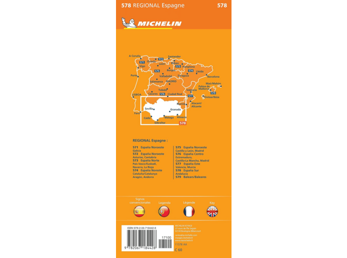 CARTE REGIONALE ESPAGNE SUD : ANDALUCIA
