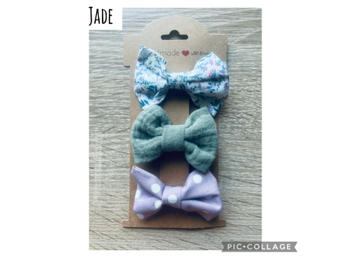 TRIO BARRETTES NOEUD FILLE "JADE", PINCES CHEVEUX