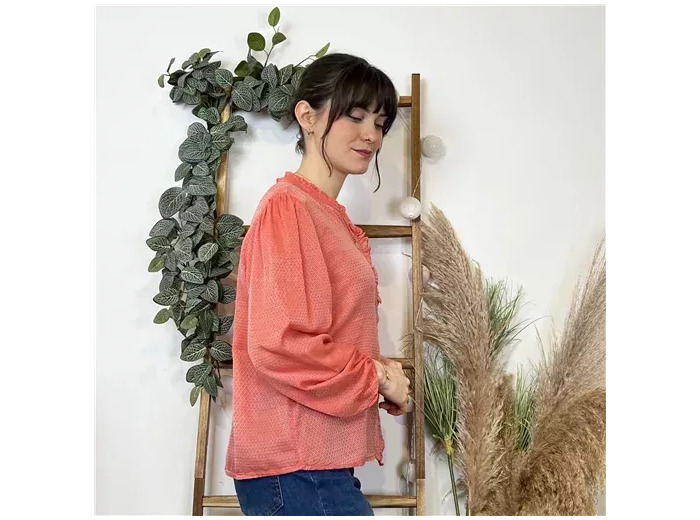 K517- Blouse unie Soie 30% (Tu) (corail)