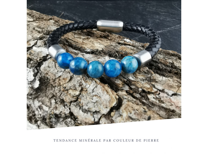 Bracelet Homme Cuir Simple Apatite bleue
