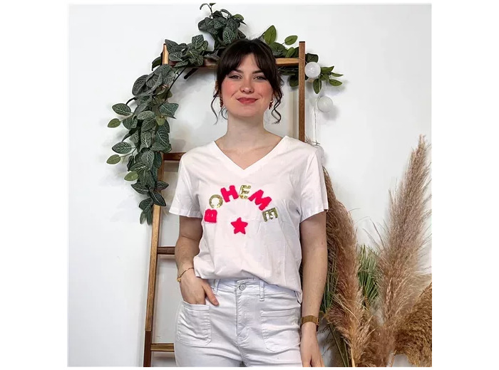 K437- T-shirt Bohême ⭐ (T36-T40) (blanc)